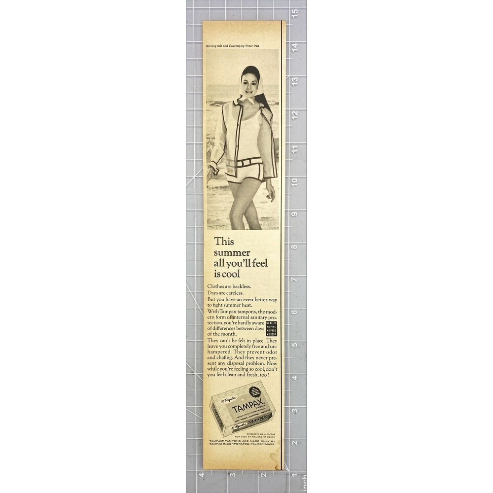 Tampax Tampons "This Summer all you'll Feel is Cool" Vintage Print Ad 1967